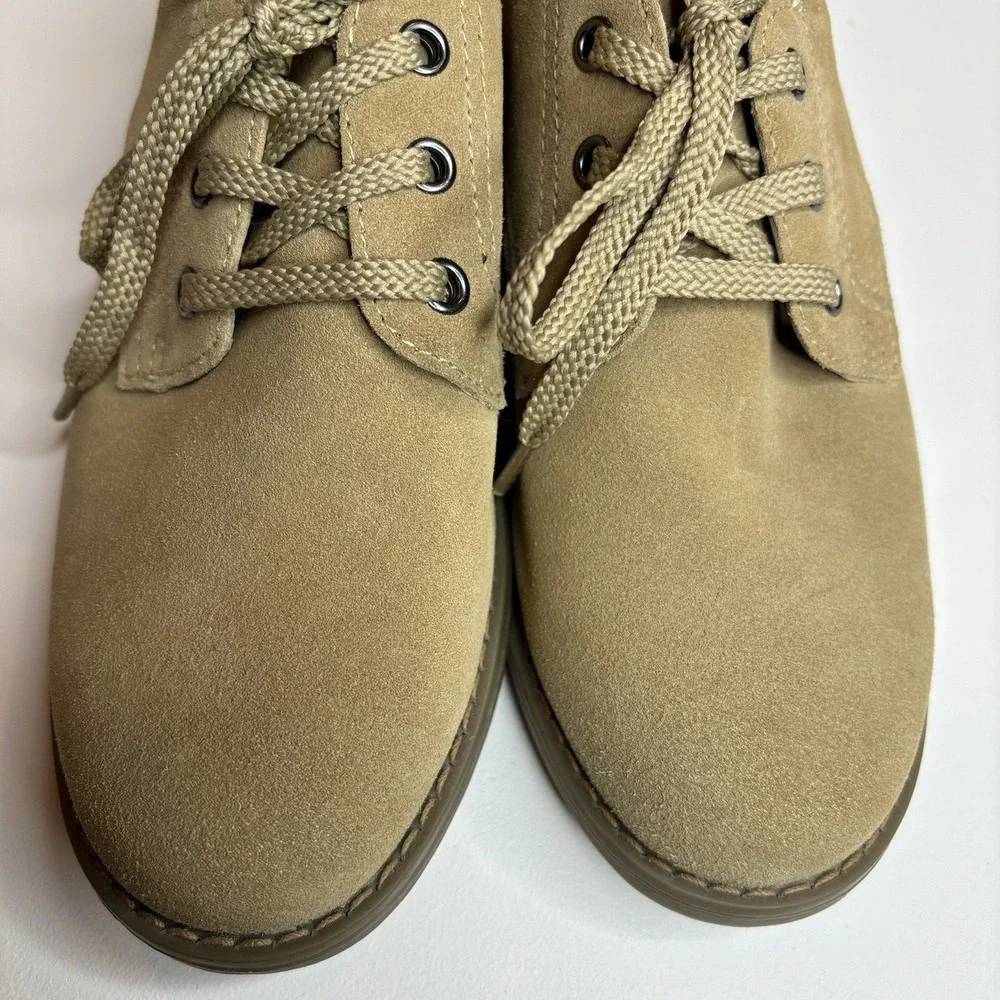 Lands' End Boys Oxford Dress Shoe Size 3 Tan Suede Leather Lace Up Brown Preppy‎